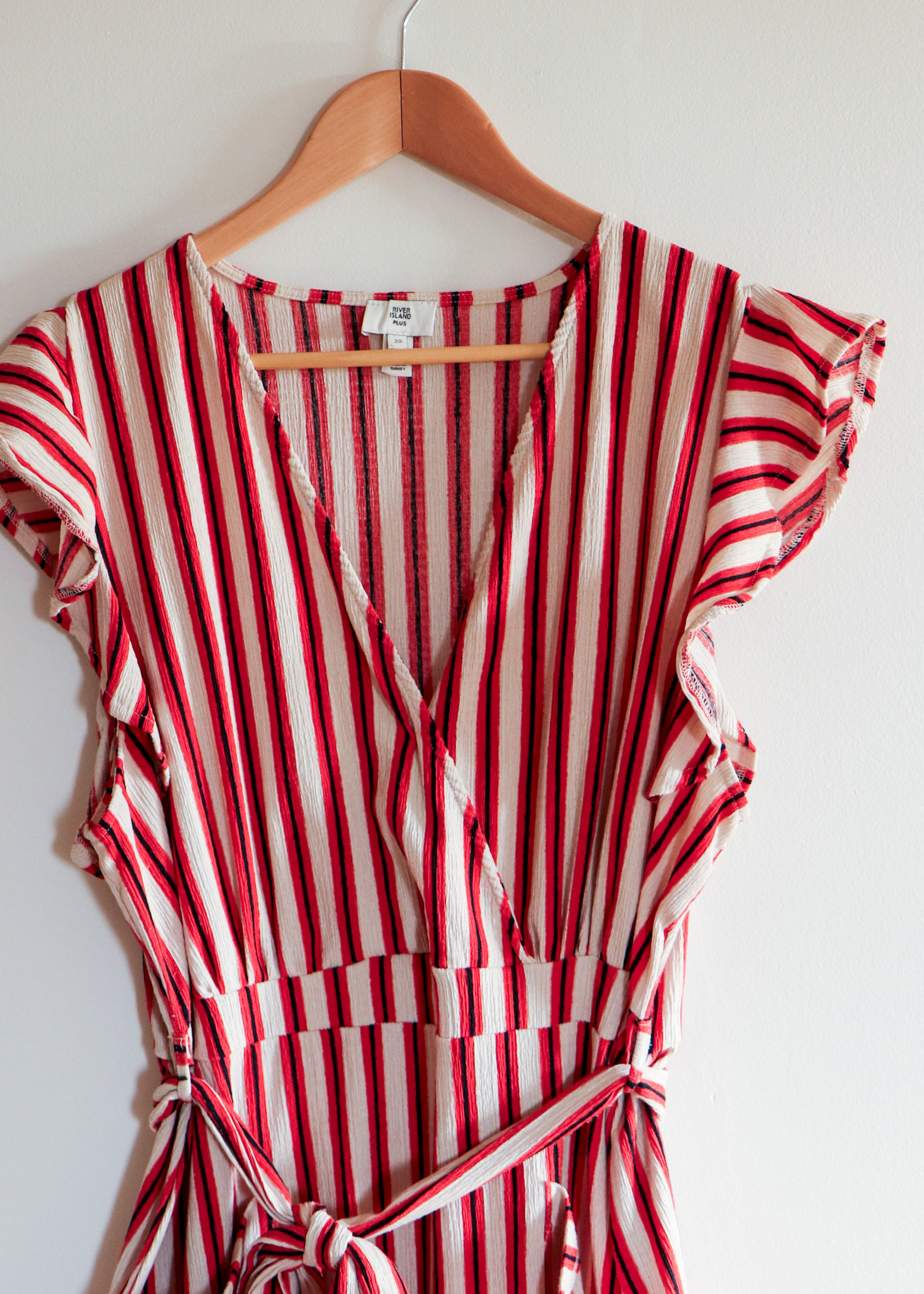 Candy Stripe Knit Dress with Ruffle Sleeve and Tie Waist –